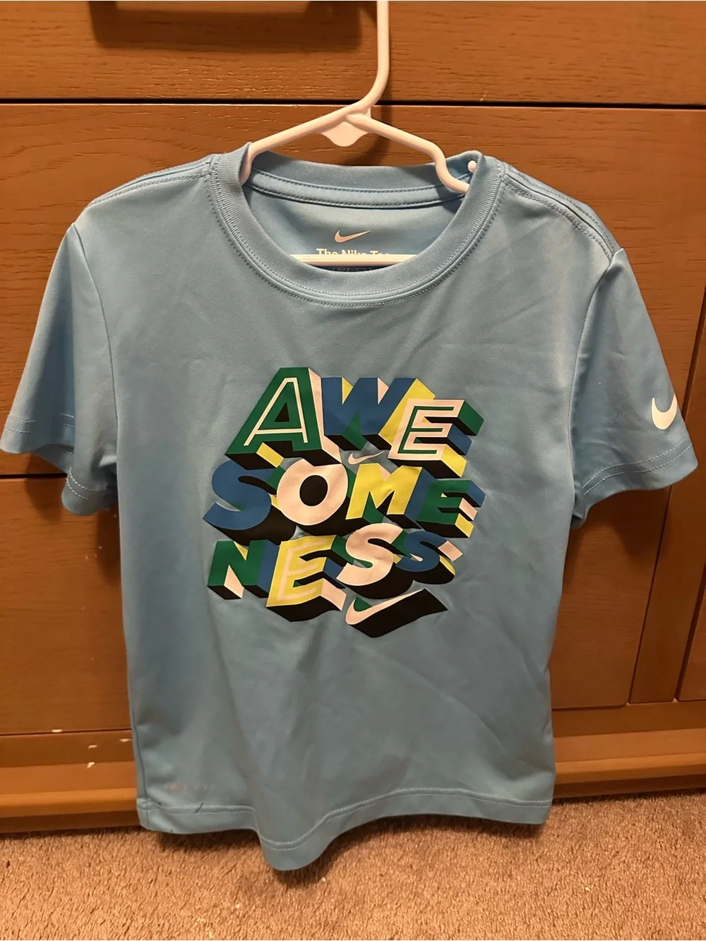 Nike Kids Light Blue 'AWESOMENESS' Multicolor Graphic Tee